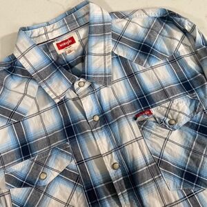 Wrangler Plaid Button-Down Shirt | Blue & White | XXL |‎ Western Pearl  Snaps